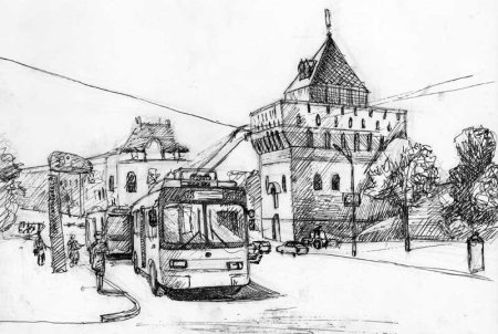 Городской пейзаж гелевой ручкой