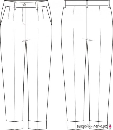Технический рисунок женских брюк вид спереди и сзади