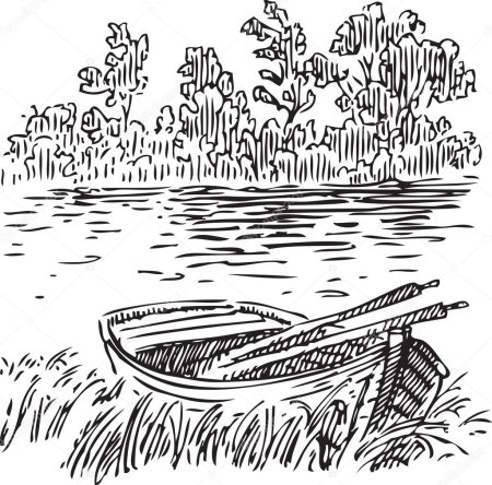 Лодка в озере карандашом
