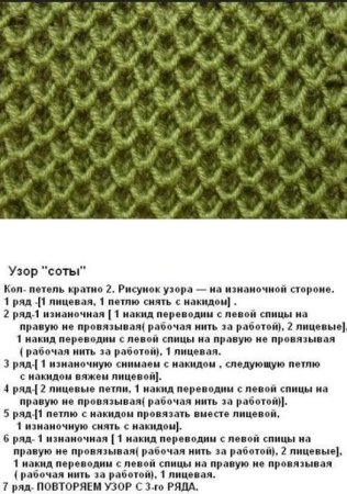 Узор соты спицами схема