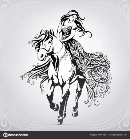 Векторные девочка и лошадь