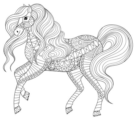 Раскраски лошади с длинной гривой