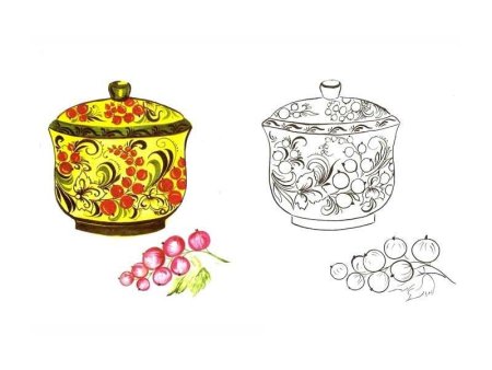Посуда с хохломской росписью раскраски для детей