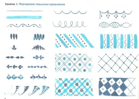 Элементы и узоры гжельской росписи