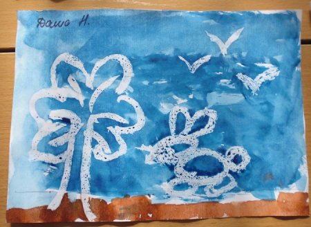 Рисование свечой и акварелью