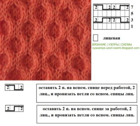 Вязание спицами узор соты схема