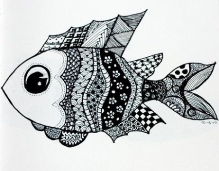 Техника Зентангл рыбка