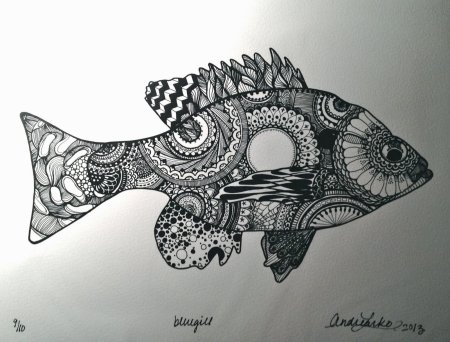 Рыбка телескоп Зентангл