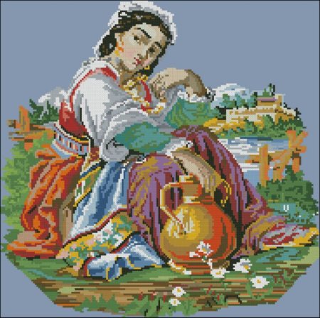 Девушка с кувшином вышивка крестом