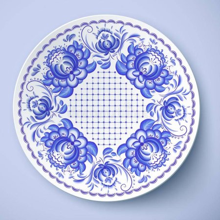 Тарелка в стиле Гжель рисунок