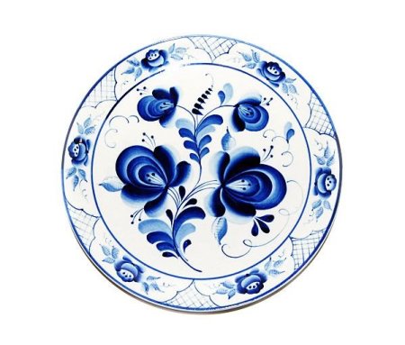 Гжельская роспись тарелка сбоку