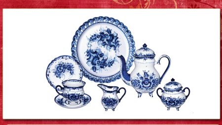 Гжельские узоры на посуде