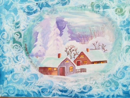 Рисование свечой и акварелью морозные узоры