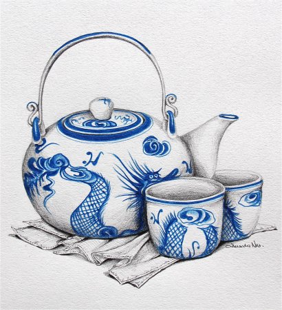 Гжельский чайник рисунок
