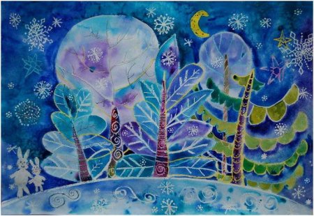 Рисование восковыми мелками и акварелью