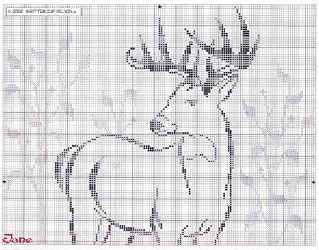 Олени Монохромная вышивка