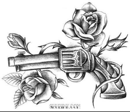 Тату пистолет с цветами