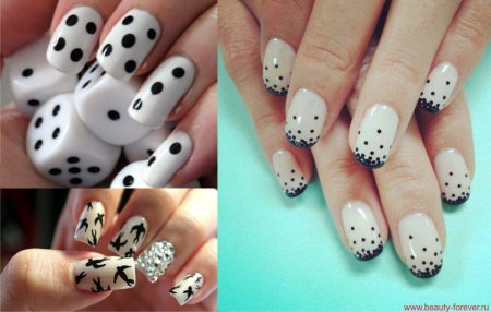 Маникюр с белым лаком и точками