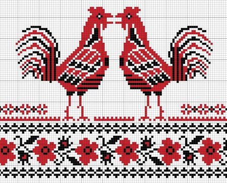 Вышивка крестом рушники Петушки
