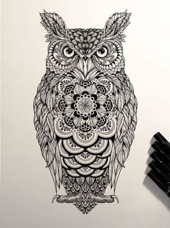 Тату Сова Мандала эскиз