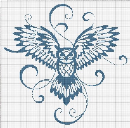 Монохромная вышивка крестом Сова