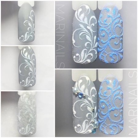 Новогодние вензеля на ногтях