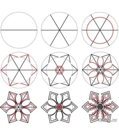 Поэтапное рисование снежинки