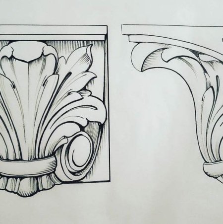 Эскизы листьев аканта для резьбы по дереву