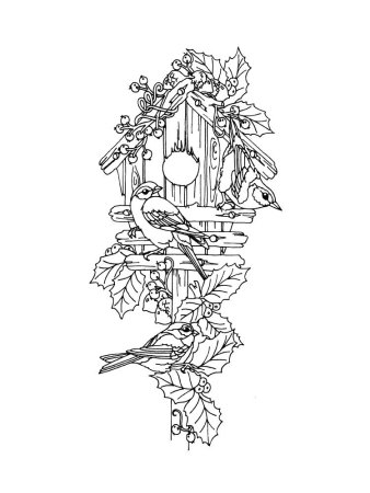 Скворечник с птицами раскраска