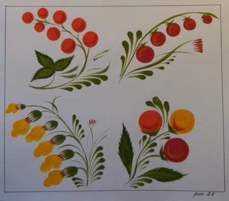 Петриковская роспись веточка Рябинки