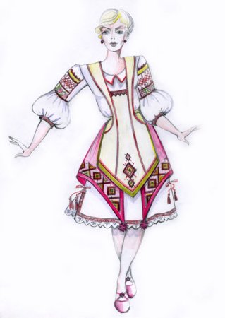 Эскиз костюма в фольклорном стиле