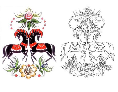 Городецкая роспись конь