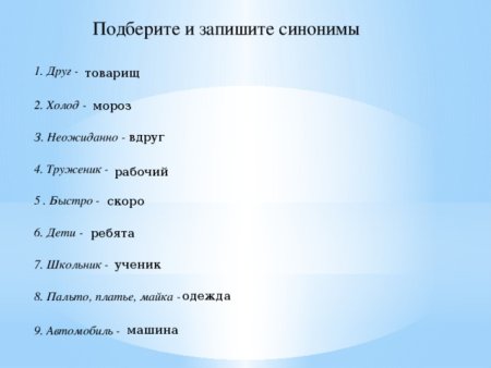 Подбери и запиши синонимы
