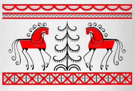 Красный конь в мезенской росписи