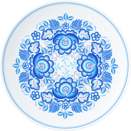 Гжельские узоры на тарелке