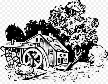 Водяная мельница силуэт