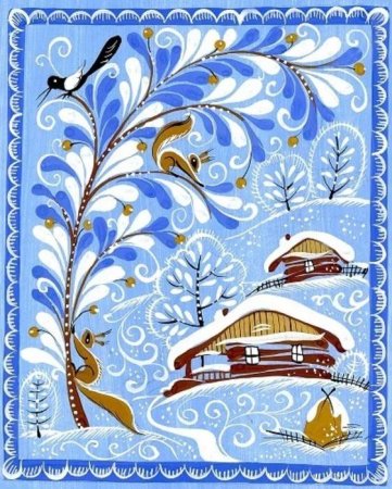 Зимний пейзаж белой гуашью