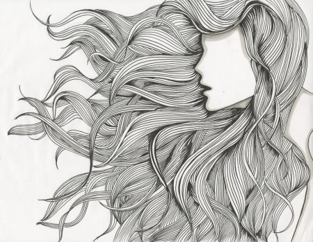 Скетч девушка с длинными волосами
