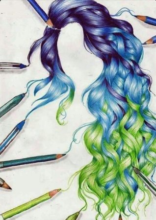 Волосы цветными карандашами