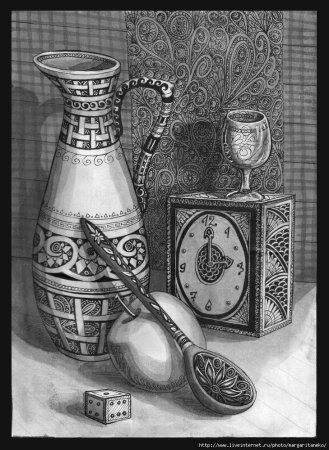 Декоративный натюрморт в графике