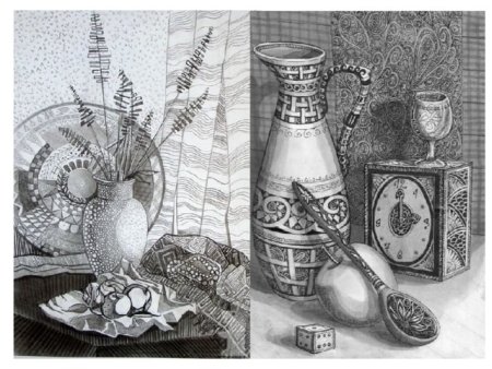 Декоративный натюрморт карандашом