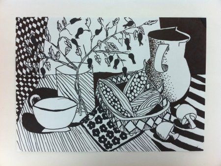 Декоративный натюрморт в графике