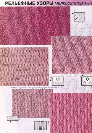Рельефные узоры спицами мелкораппортные