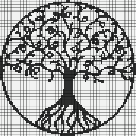 Монохромная вышивка крестом деревья