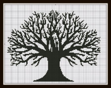 Монохромная вышивка крестом деревья