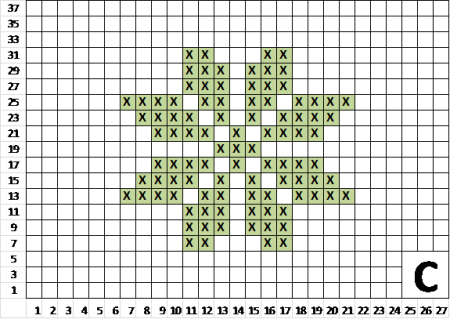 Теневые узоры спицами снежинки
