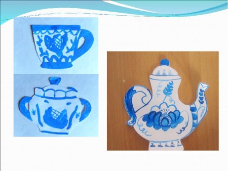 Рисунок предмета посуды с гжельской росписью