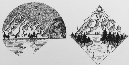 Пейзаж в круге Графика