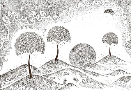 Пейзаж в технике графики