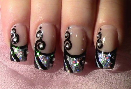 Черный френч новогодний маникюр